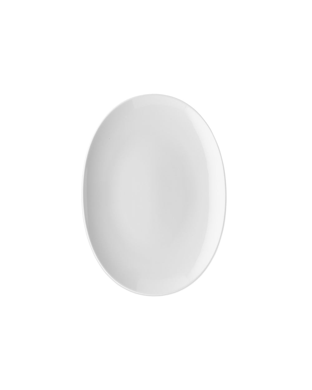White round plate by Alessi with a smooth, glossy surface, viewed from above.