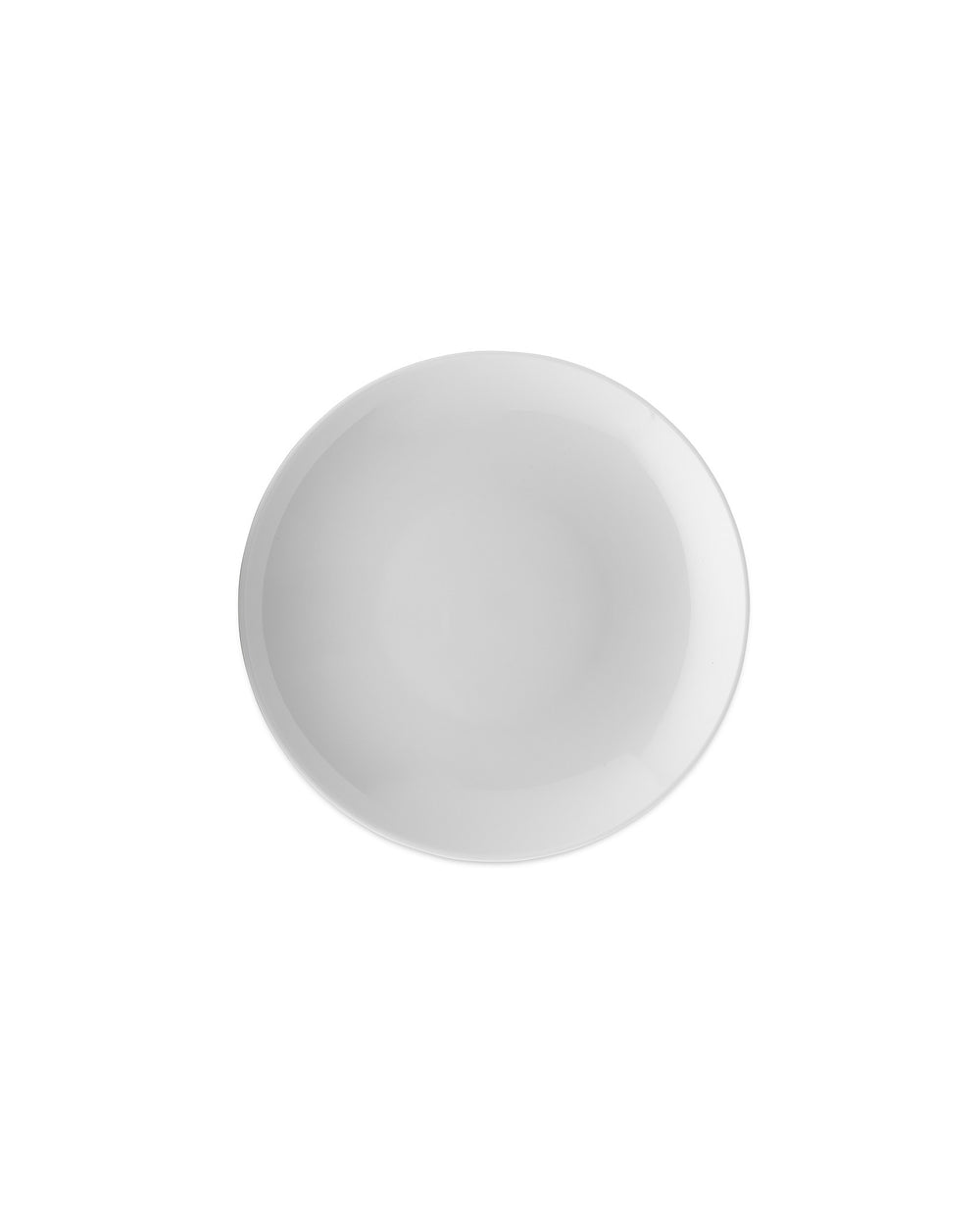 White round Mami dinner plate by Alessi, with a smooth finish, viewed from above.