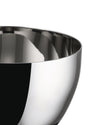 Polished stainless steel Mami bowl by Alessi, with a highly reflective surface and elegant curved rim, shown cropped.