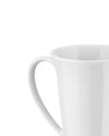 White ceramic mug by Alessi with a smooth rim and curved handle.