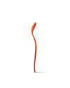Orange serving spoon by Alessi, with a tall, curved handle and heart-shaped scoop, standing upright.