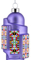 Purple lantern-shaped Christmas tree ornament by Alessi with a dome top and colorful geometric patterns.