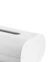 White tissue box holder by Alessi with a sleek, curved top and elongated slot, cropped.