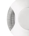 The tending box with silver metallic ribs and a smooth white curve by Alessi, in a cropped, abstract close-up.