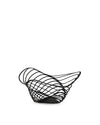Black wire fruit bowl by Alessi featuring an intricate, wavy open-lattice design.