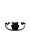 Polished silver metal bowl by Alessi with a sleek, highly reflective surface.