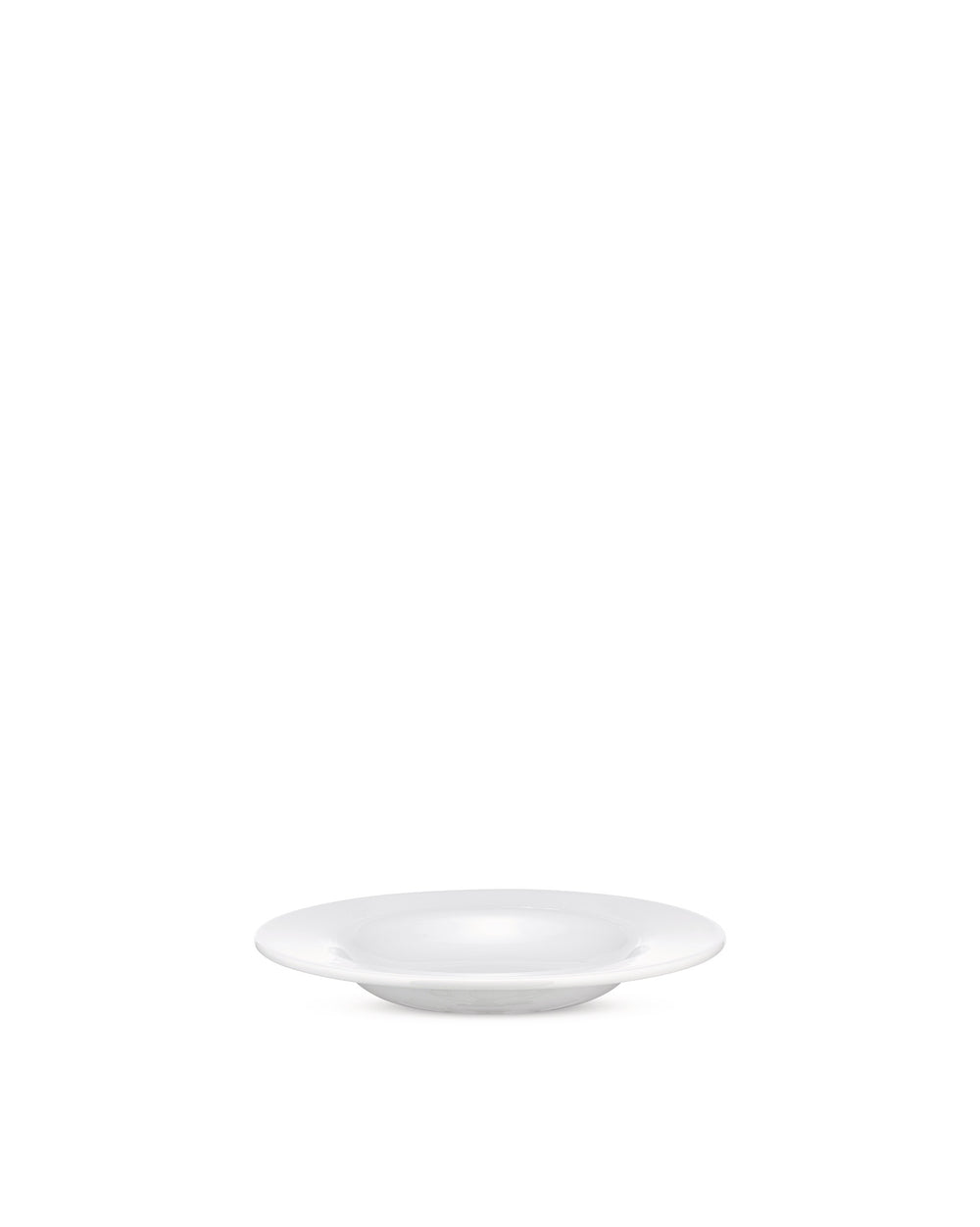 White shallow bowl by Alessi with a wide rim, presented centrally on a white background.