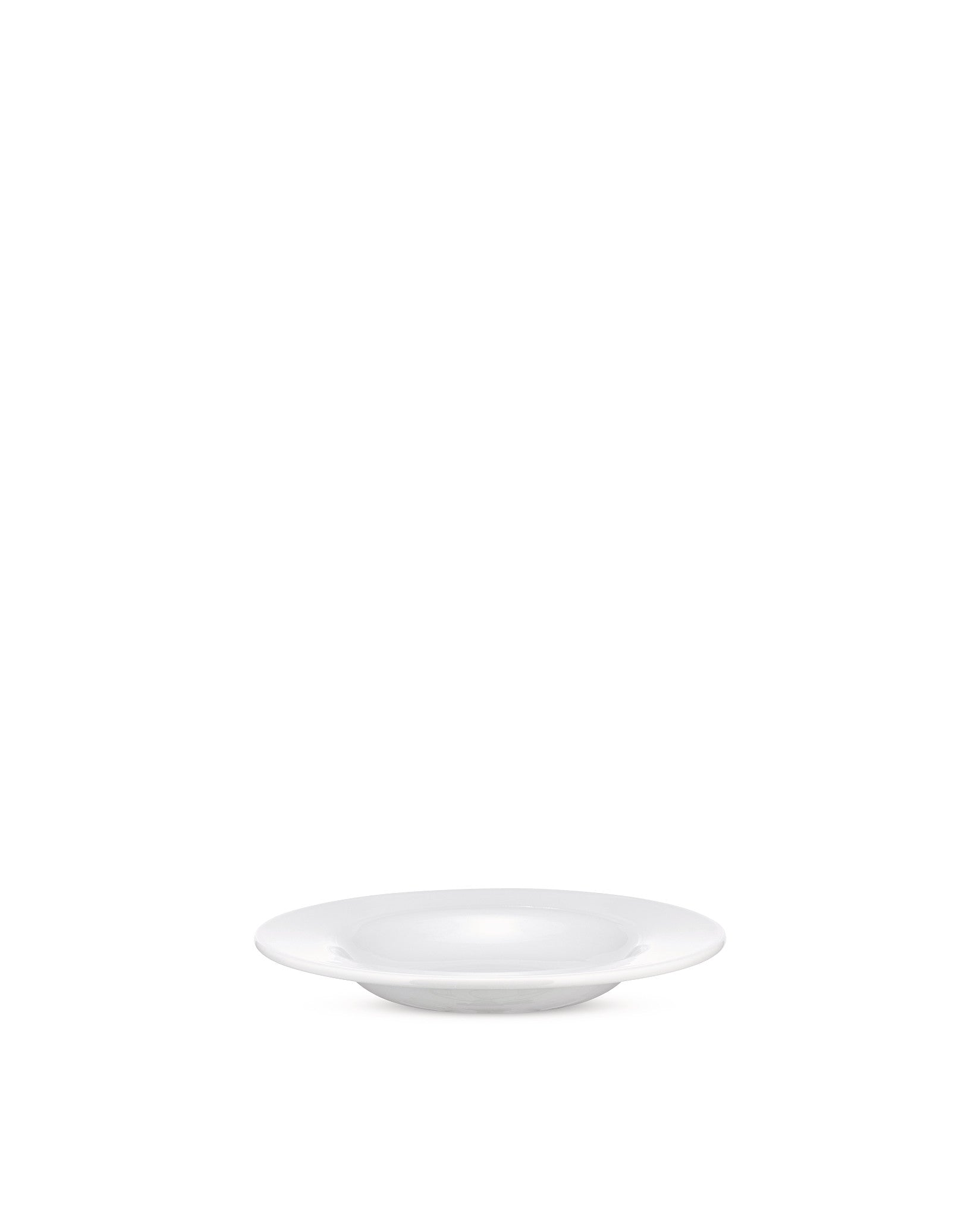 White shallow bowl by Alessi with a wide rim, presented centrally on a white background.