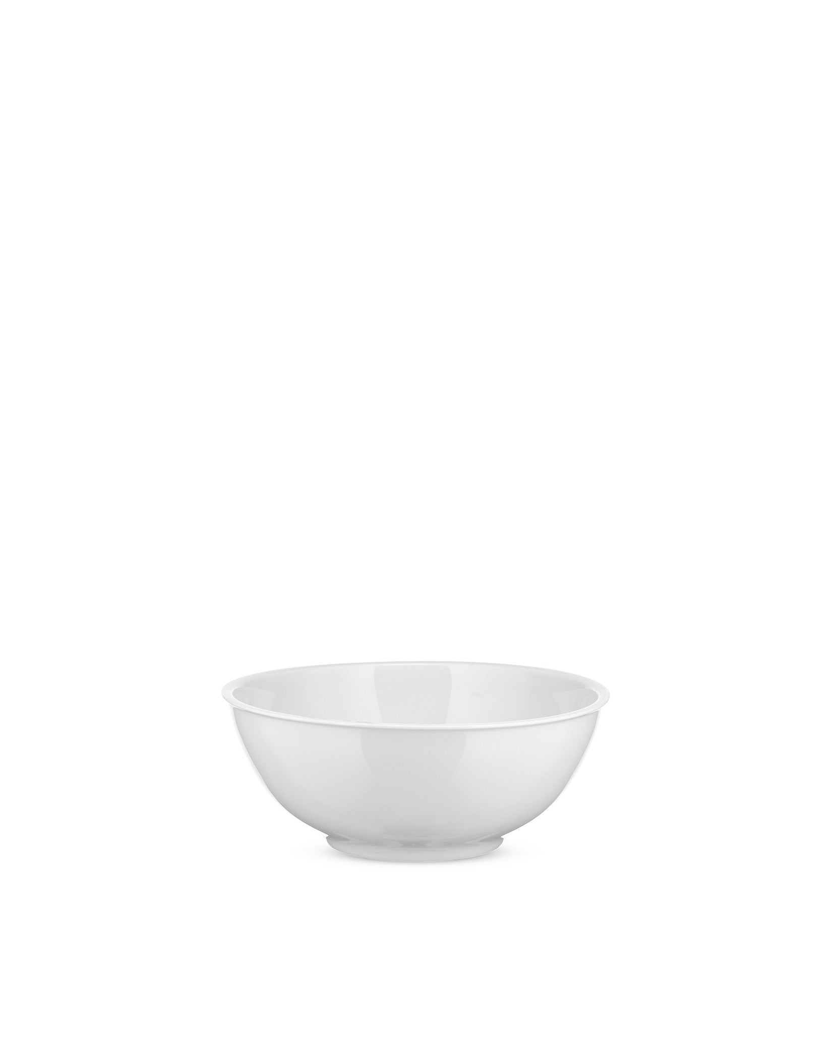 White bowl by Alessi with a smooth, glossy finish and classic rounded shape.