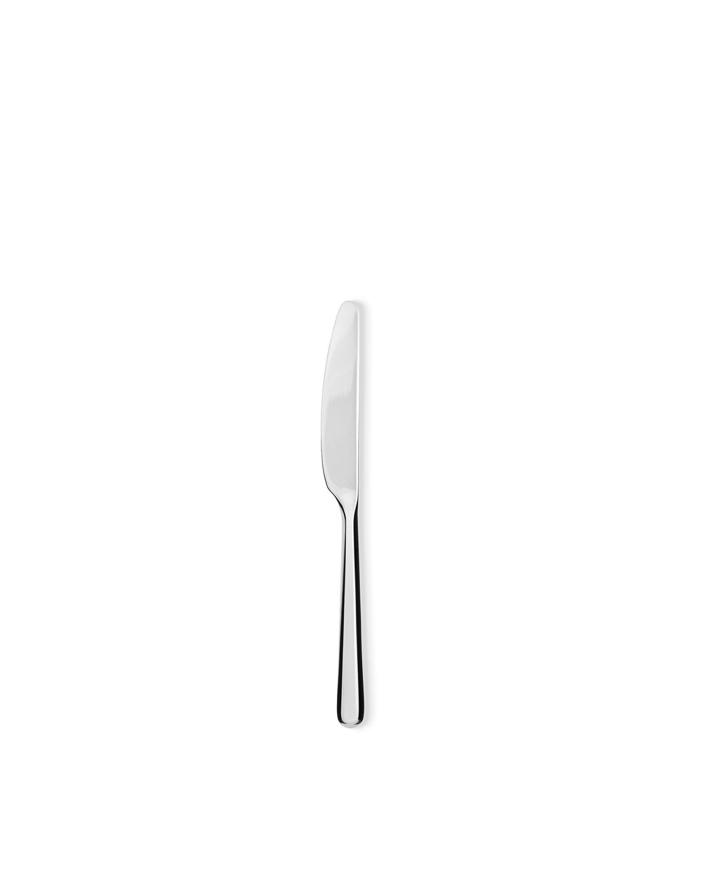 Silver-toned knife by Alessi with a sleek, minimalist design, shown upright on a white background.