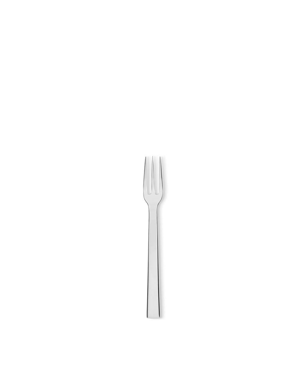 Polished stainless steel three-tine fork by Alessi with a sleek, minimalist design.