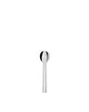 Silver polished metal spoon by Alessi with a sleek, reflective surface, centered vertically.