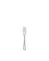Silver polished dessert fork by Alessi with a sleek, minimalist design and three tines.