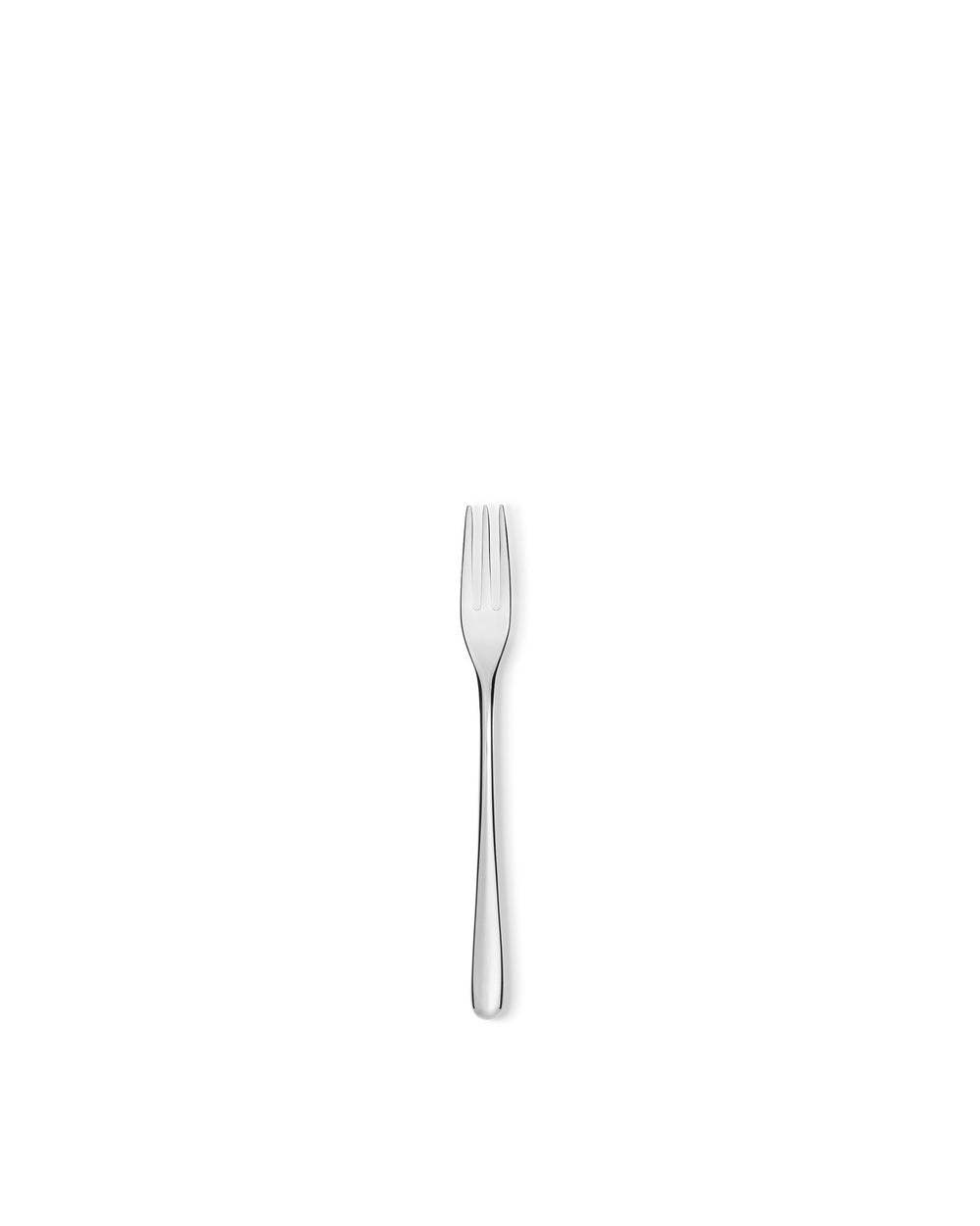 Silver three-tine fork by Alessi with a sleek, minimalist design on a white background.