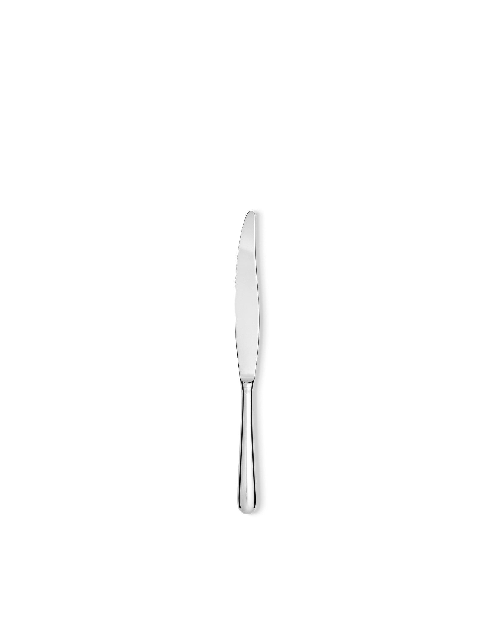 Polished silver dining knife by Alessi, featuring a sleek and reflective design.