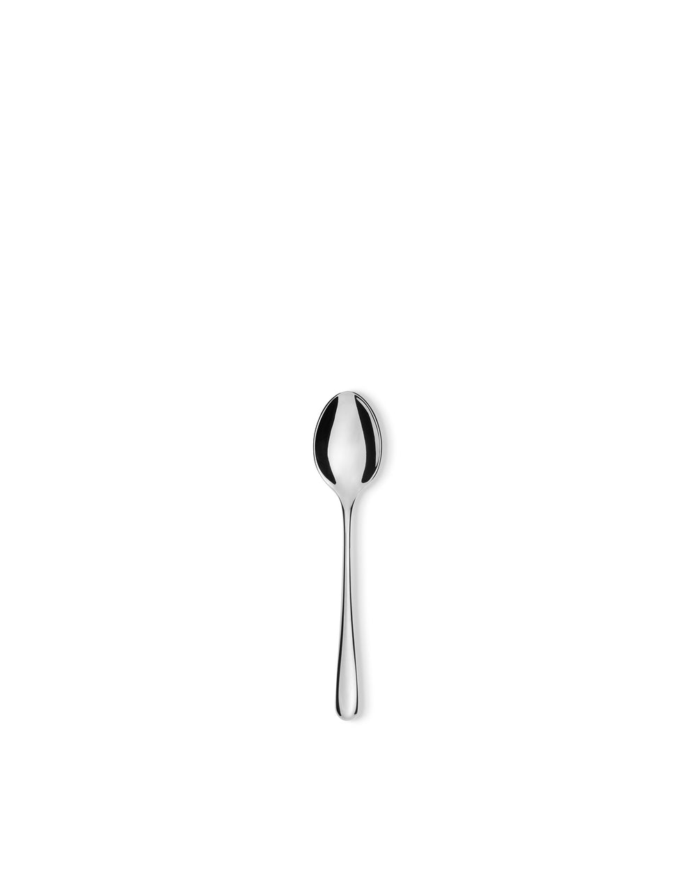 Silver-toned metal spoon by Alessi with a polished, sleek design, centered vertically.