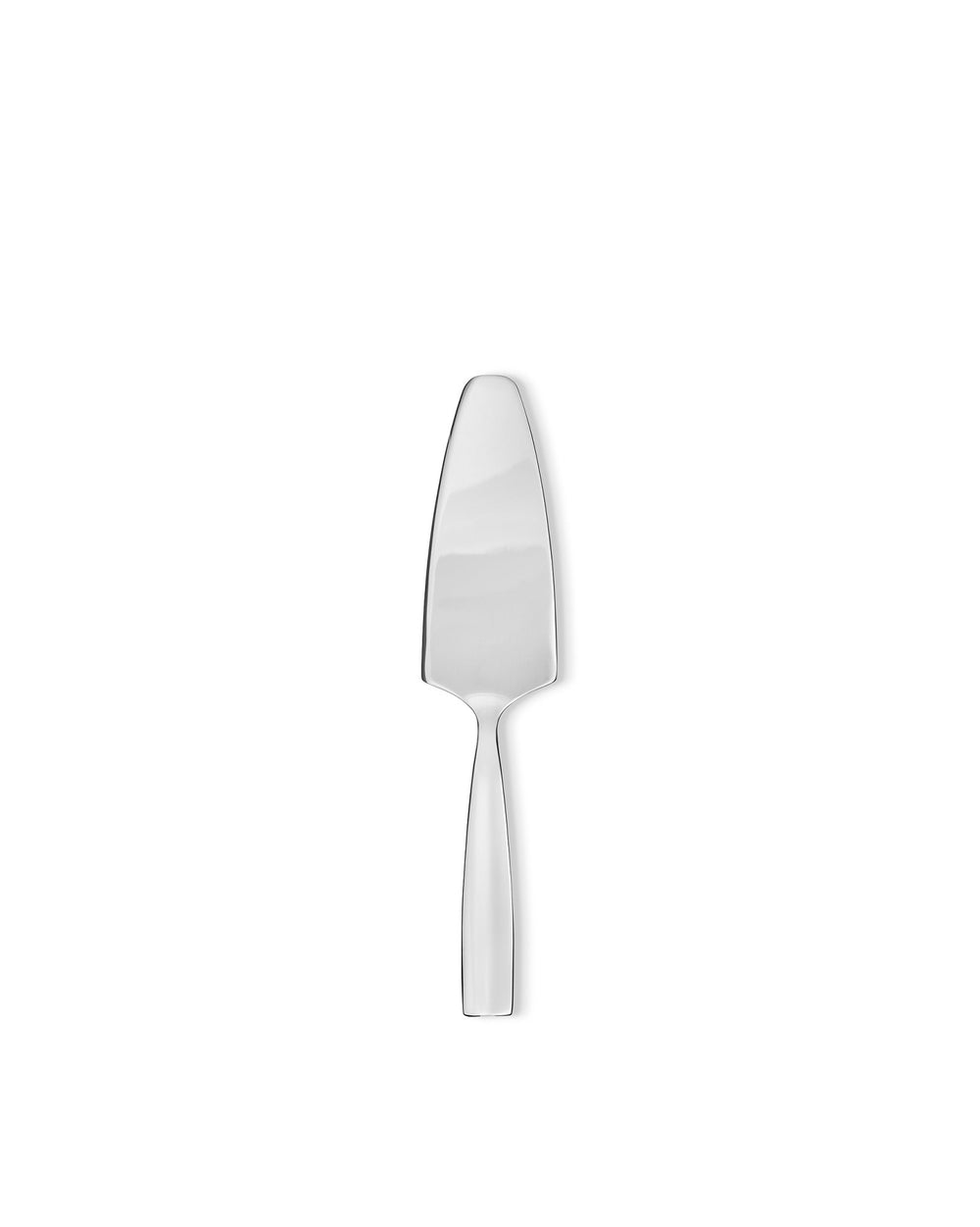 Sleek silver stainless steel cake server by Alessi, presented from a top-down view.