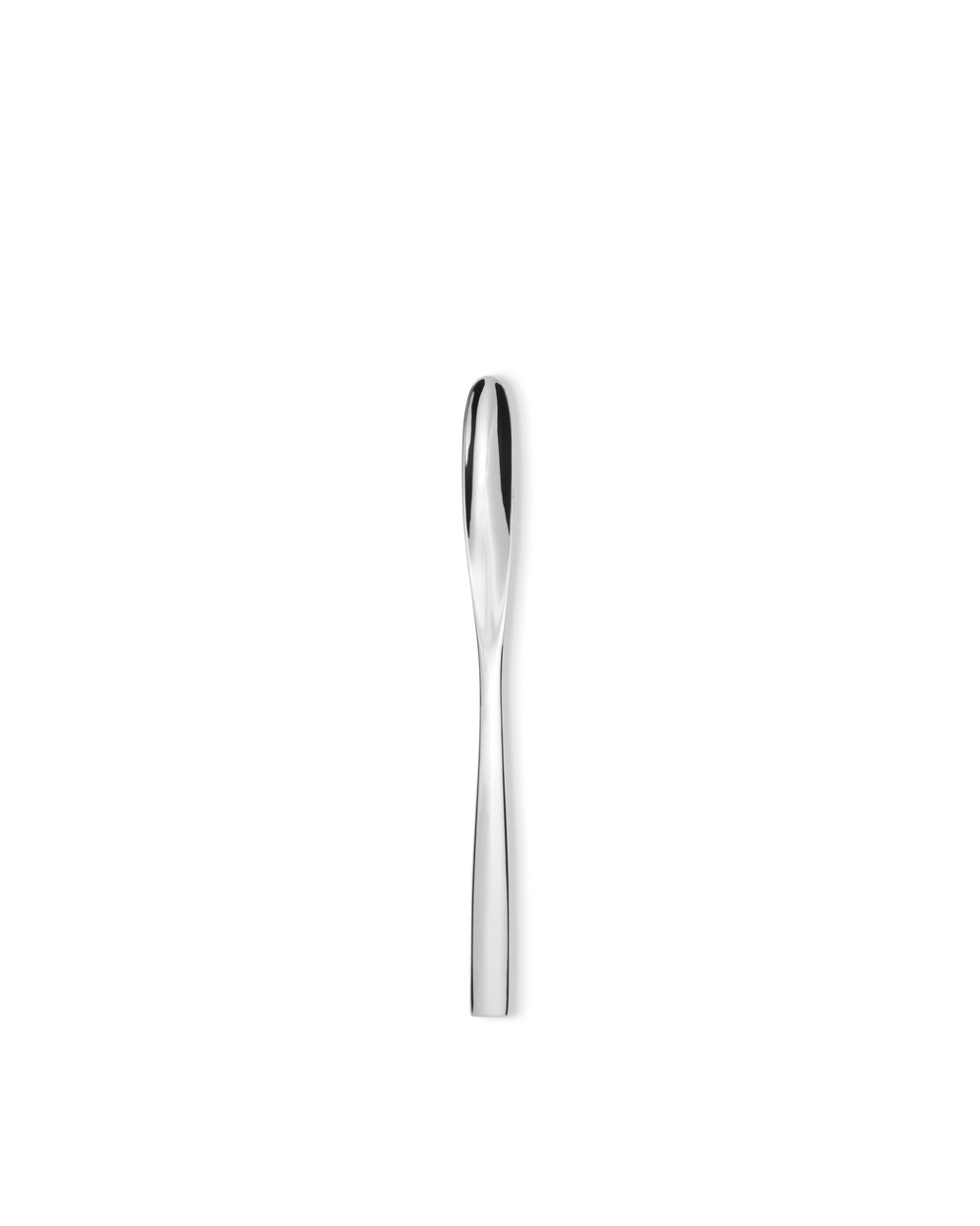 Shiny silver stainless steel spreader by Alessi, featuring a pointed, elongated scoop head.