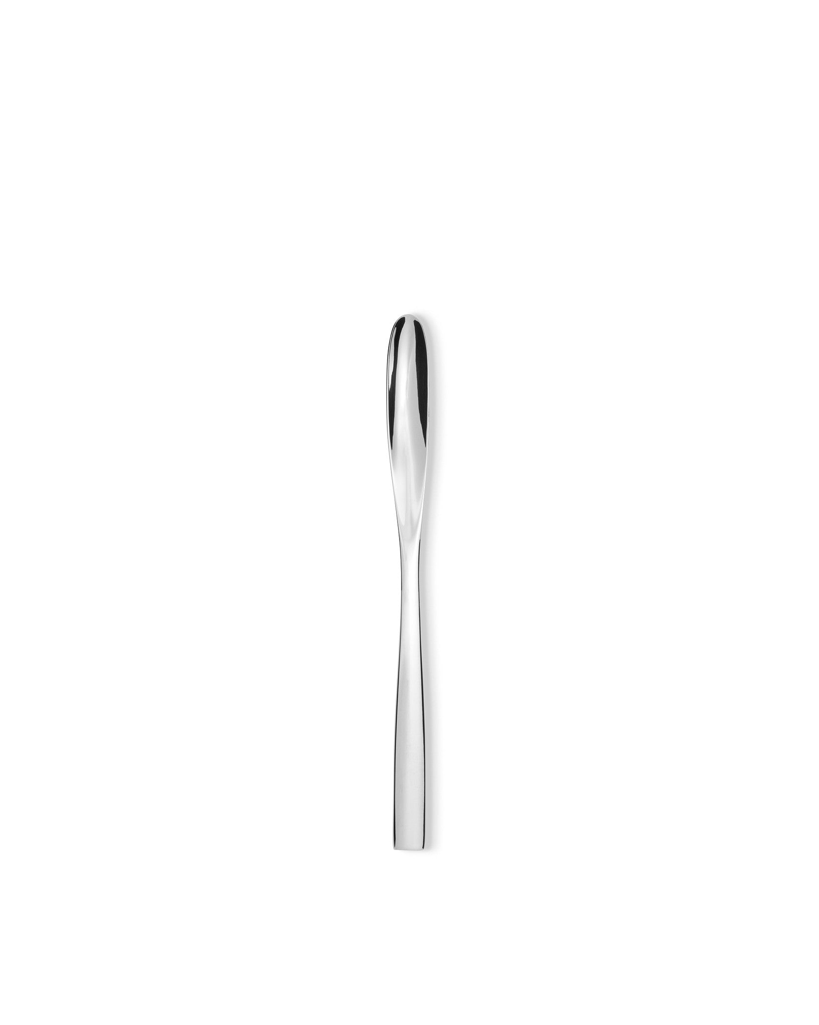 Shiny silver stainless steel spreader by Alessi, featuring a pointed, elongated scoop head.