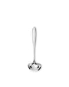Silver polished metal ladle by Alessi, with a rounded bowl and sleek, reflective handle.