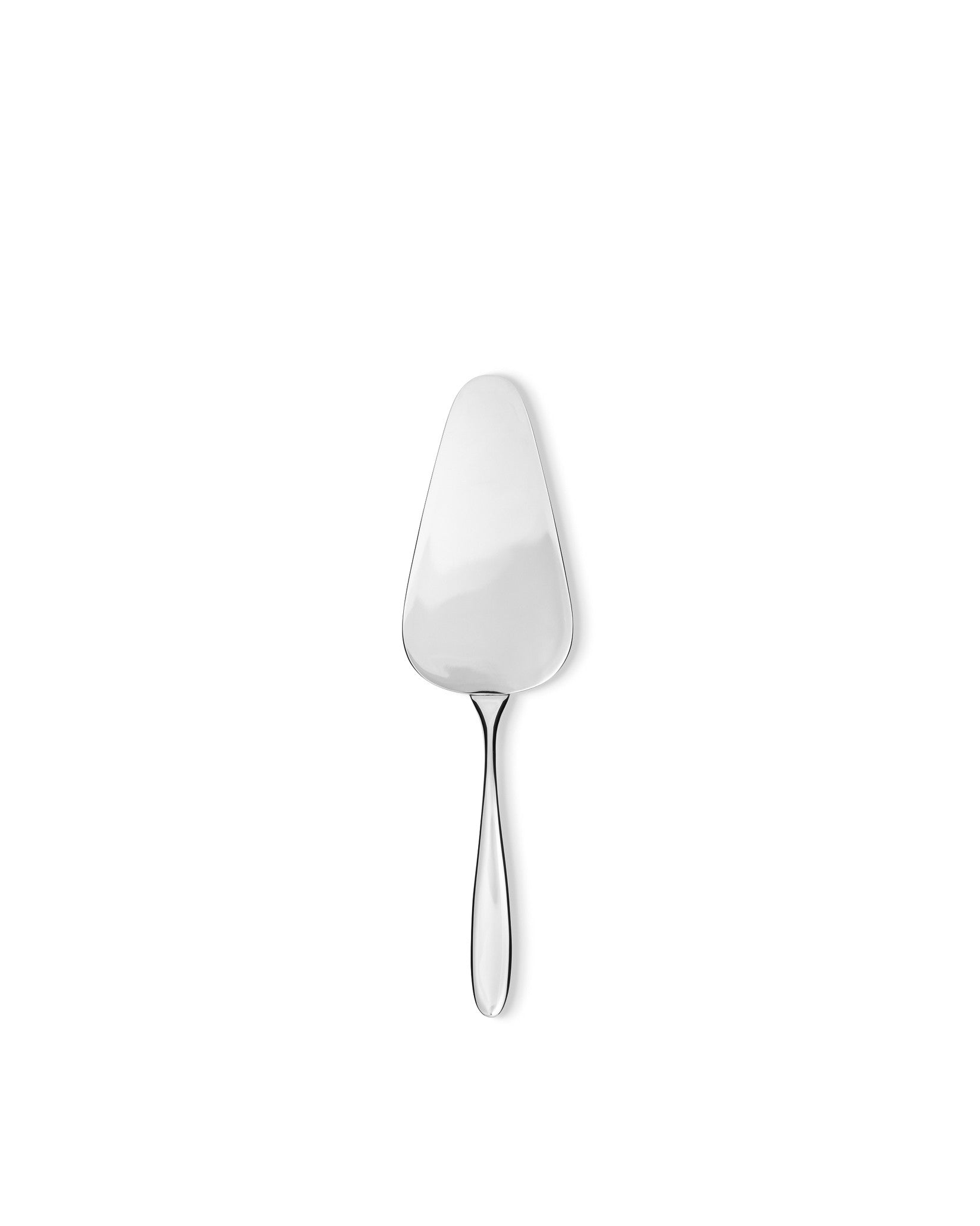 Shiny silver Mami cake server by Alessi with a sleek, minimalist design on a white background.