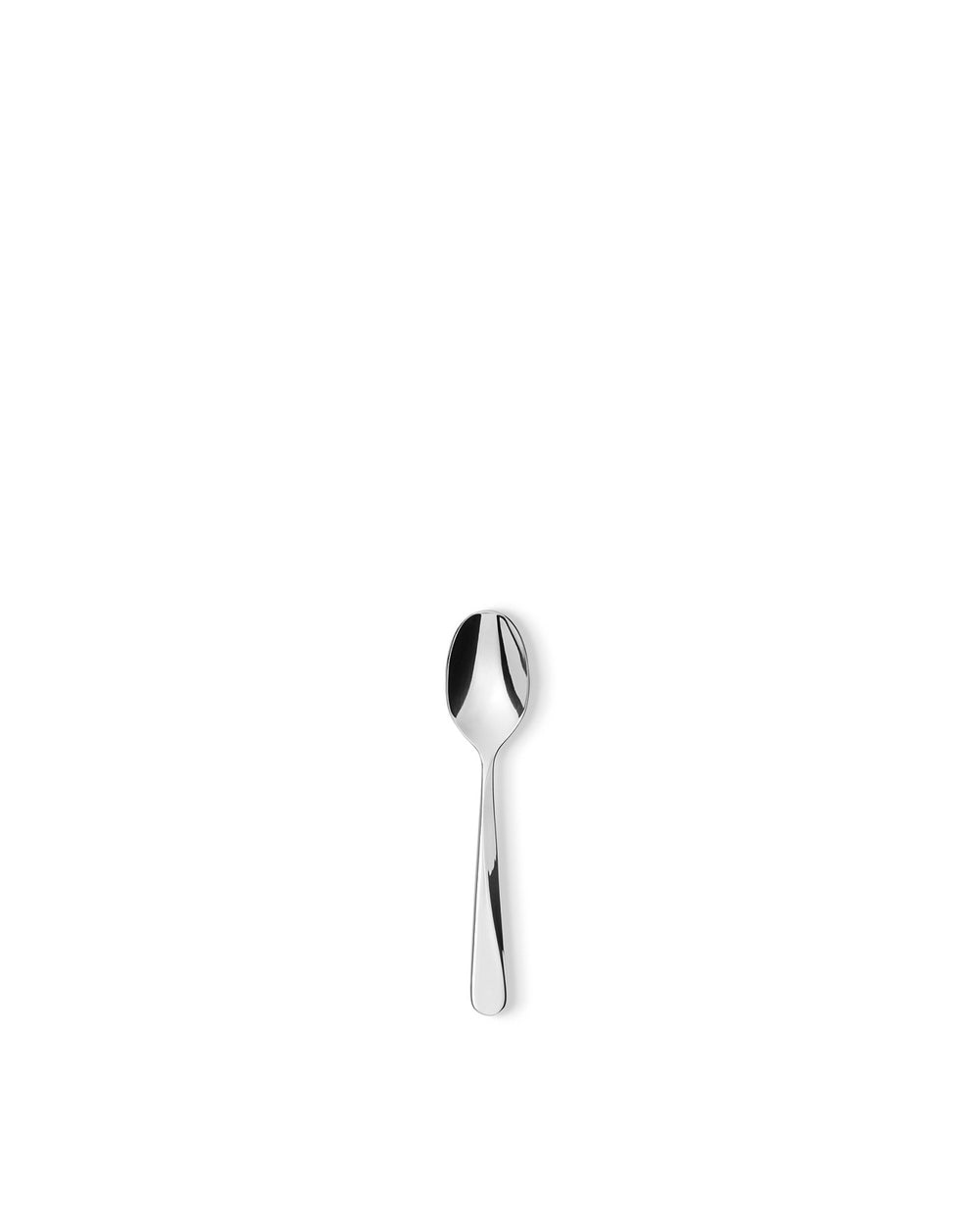 Silver metallic spoon by Alessi with a polished finish and simple design.