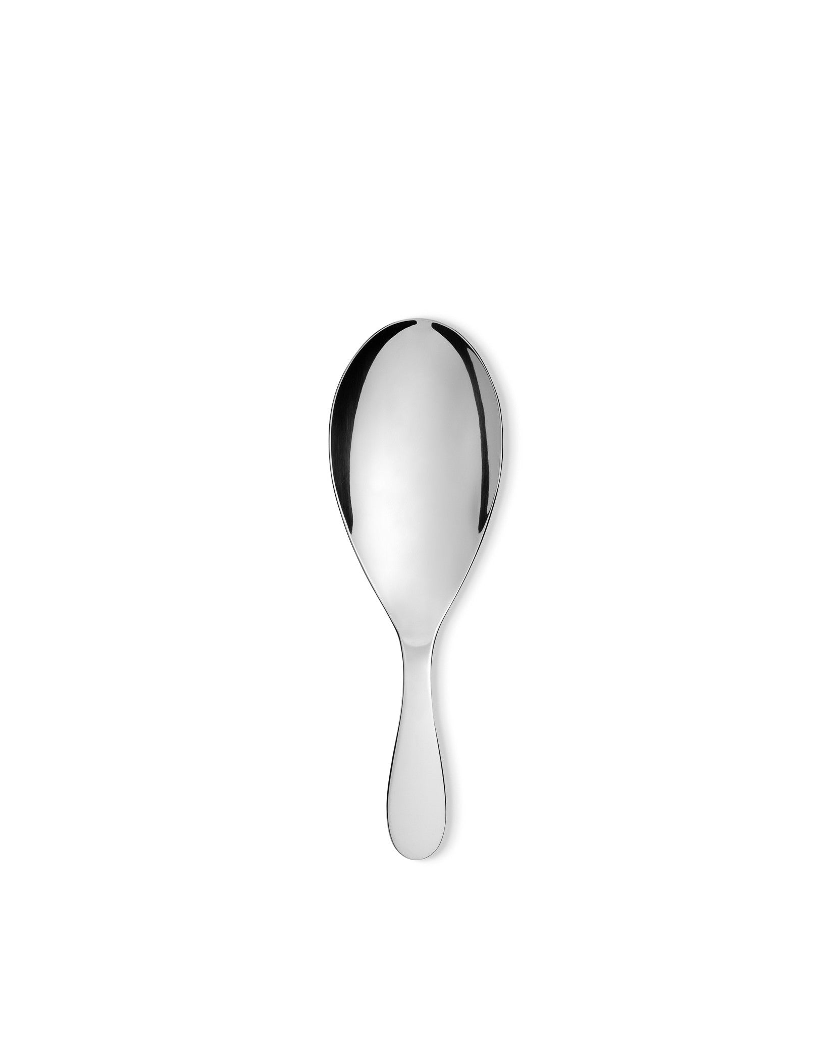 Silver metallic spoon by Alessi with a polished, reflective finish, centered on a white background.