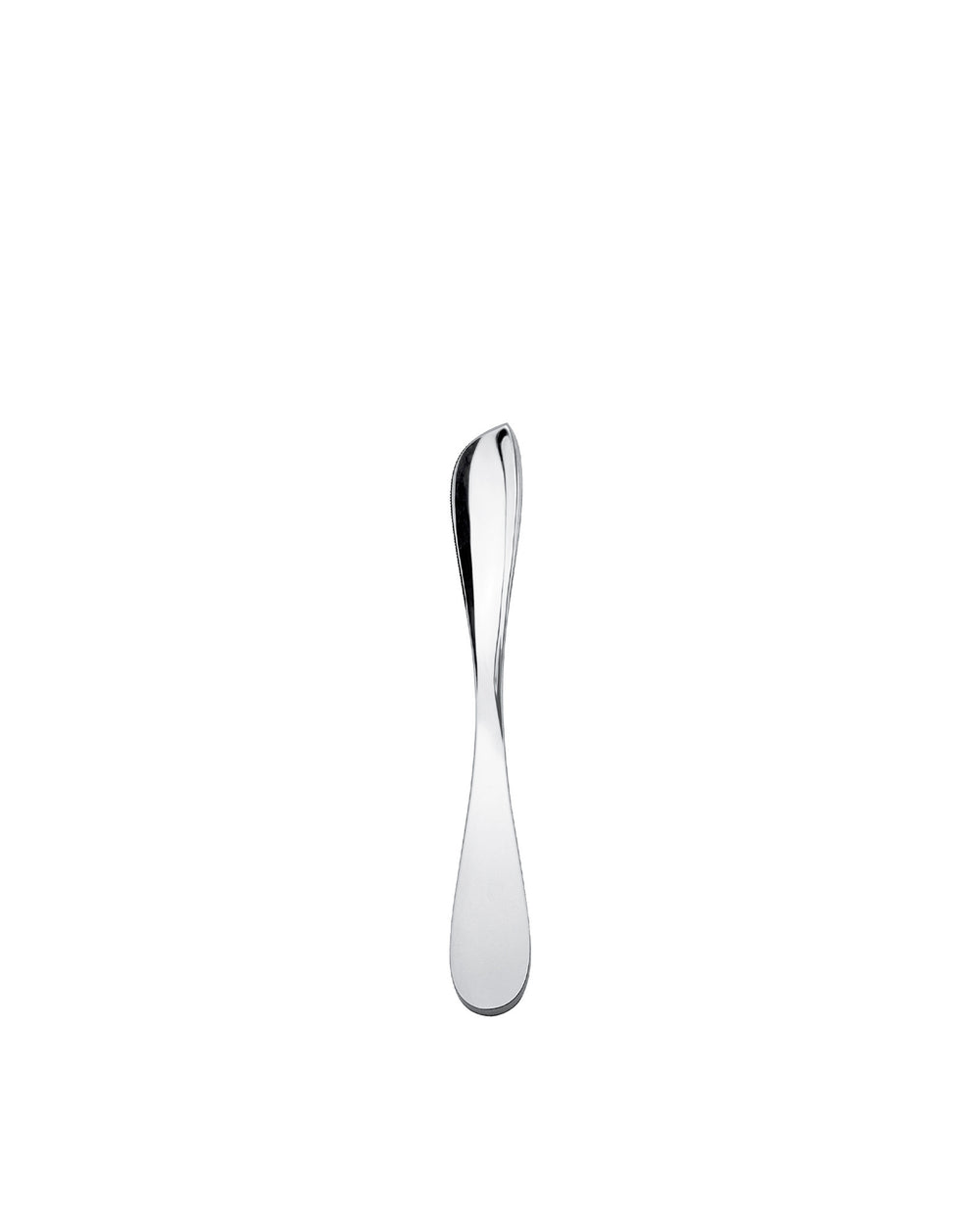 Sleek stainless steel butter knife by Alessi, featuring an elegant curved handle and tip.