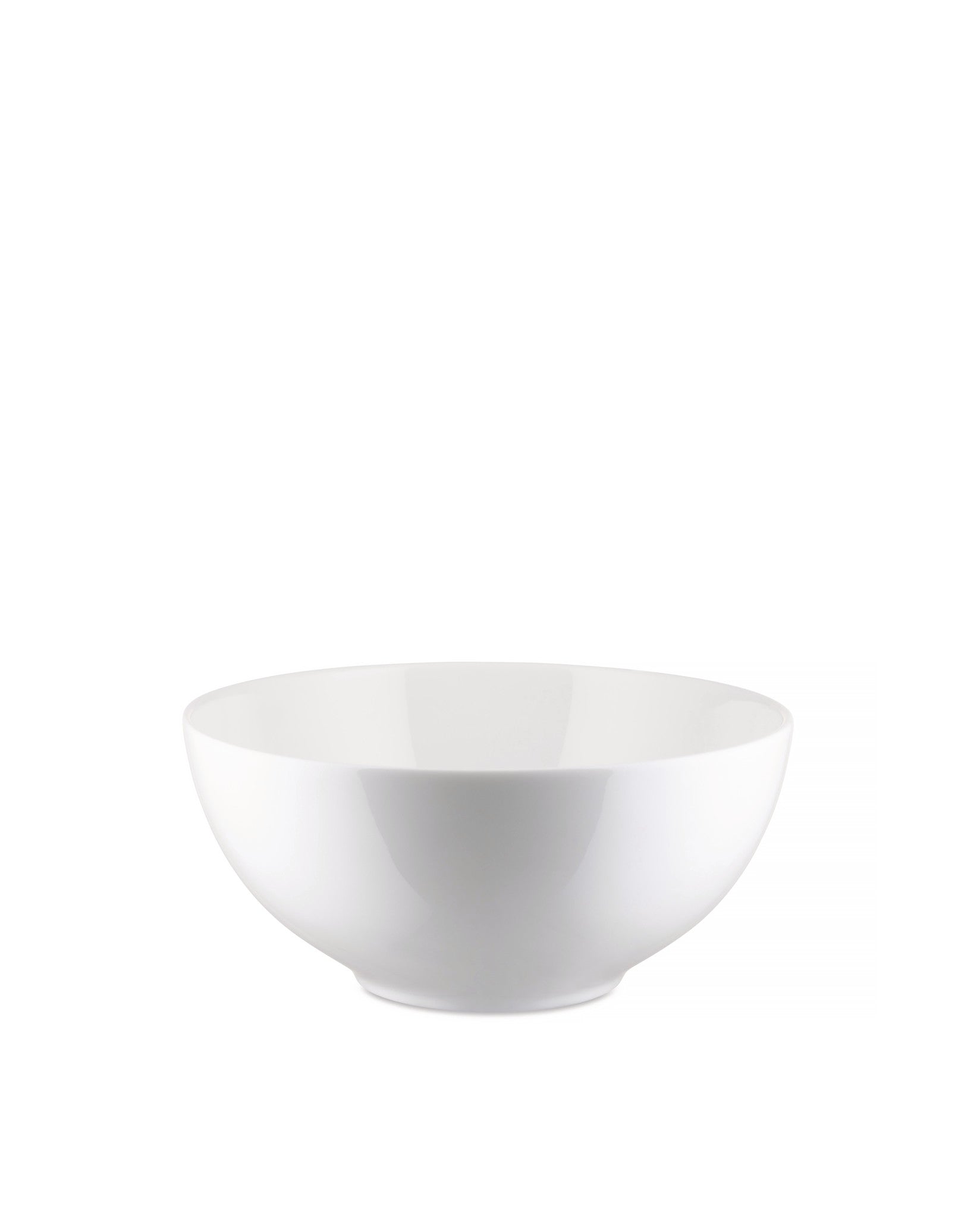 Glossy white bowl by Alessi, with a smooth, minimalist design, shown from a front angle.