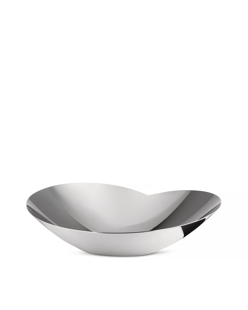 Silver metallic bowl by Alessi, featuring a unique wavy, organic silhouette and highly polished finish.