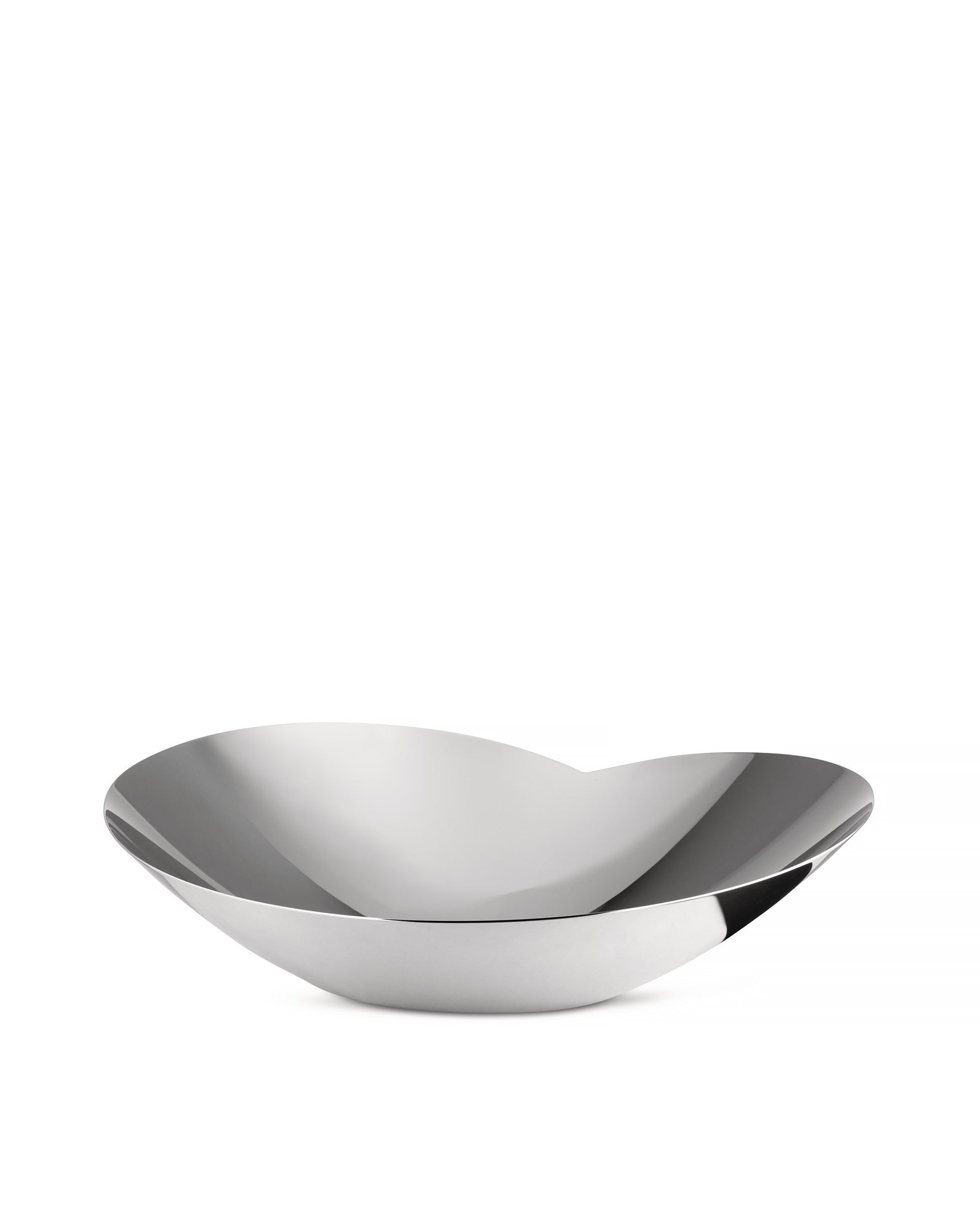 Silver metallic bowl by Alessi, featuring a unique wavy, organic silhouette and highly polished finish.