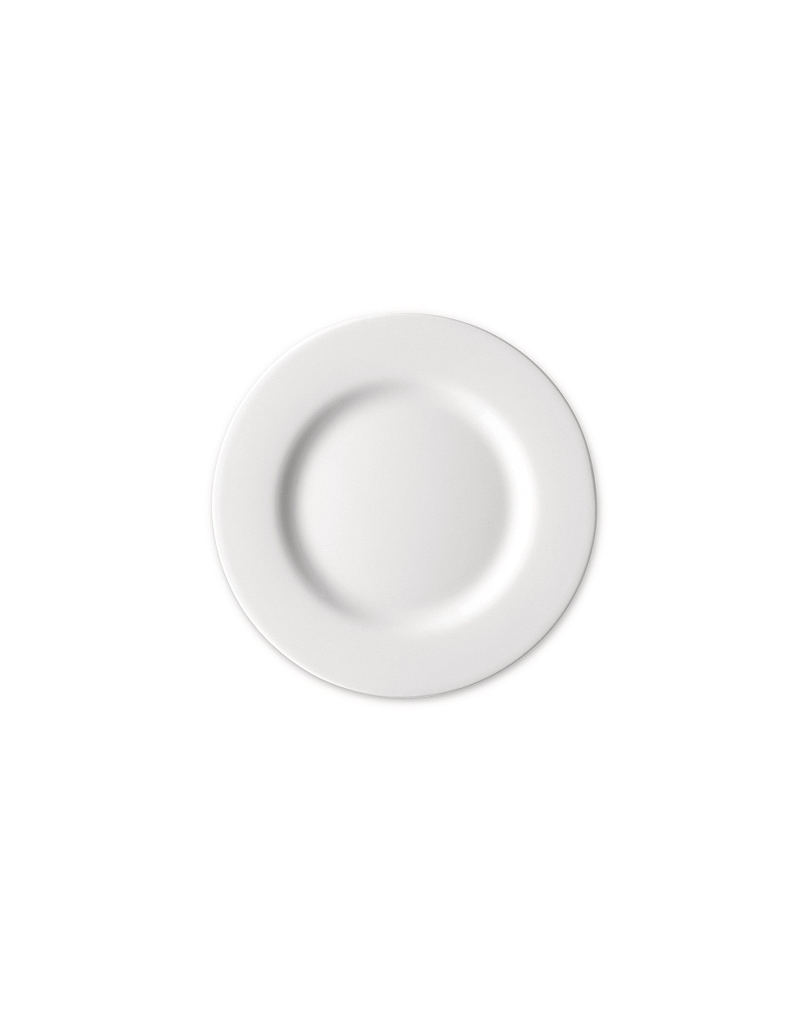 White round plate by Alessi with a subtle raised rim, shown from a top-down view.