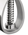 Silver metal nutcracker by Alessi, with a polished helical screw and brushed curved frame.