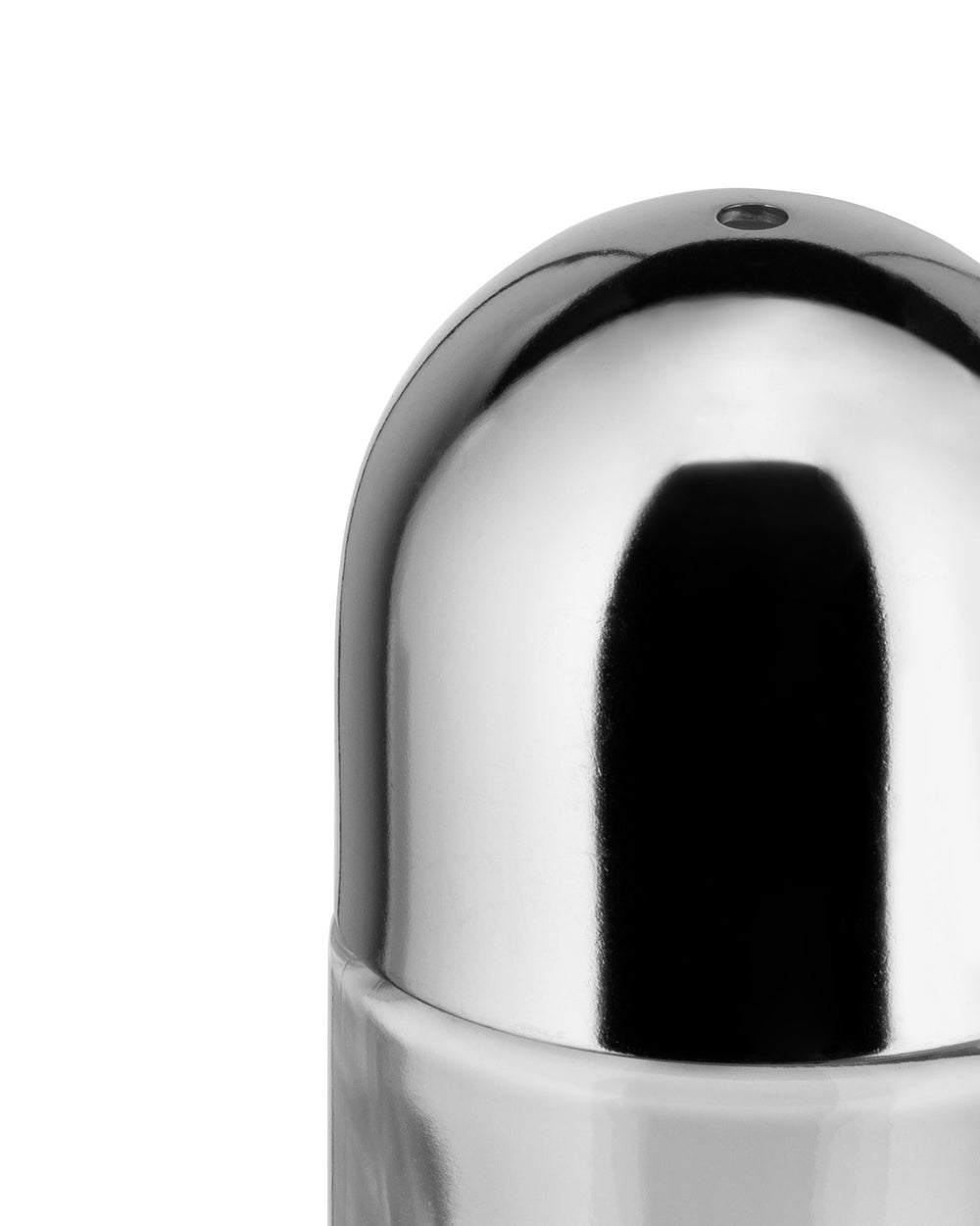 Polished metal oil cruet by Alessi with a dome-shaped cap and a small pour hole.