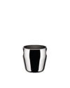 Polished steel container by Alessi, with wavy sides, a reflective surface, and a dark interior.