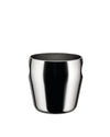 Modern brushed stainless steel vessel by Alessi, with a polished rim and two concave side indentations.