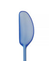 Translucent blue spatula by Alessi with a broad, rounded head and sleek design.