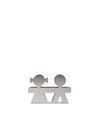 Silver-toned metallic Girotondo decorative object by Alessi, depicting a stylized boy and girl holding hands.