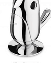 Chrome bird-shaped dispenser by Alessi, featuring a highly reflective surface and a round base.