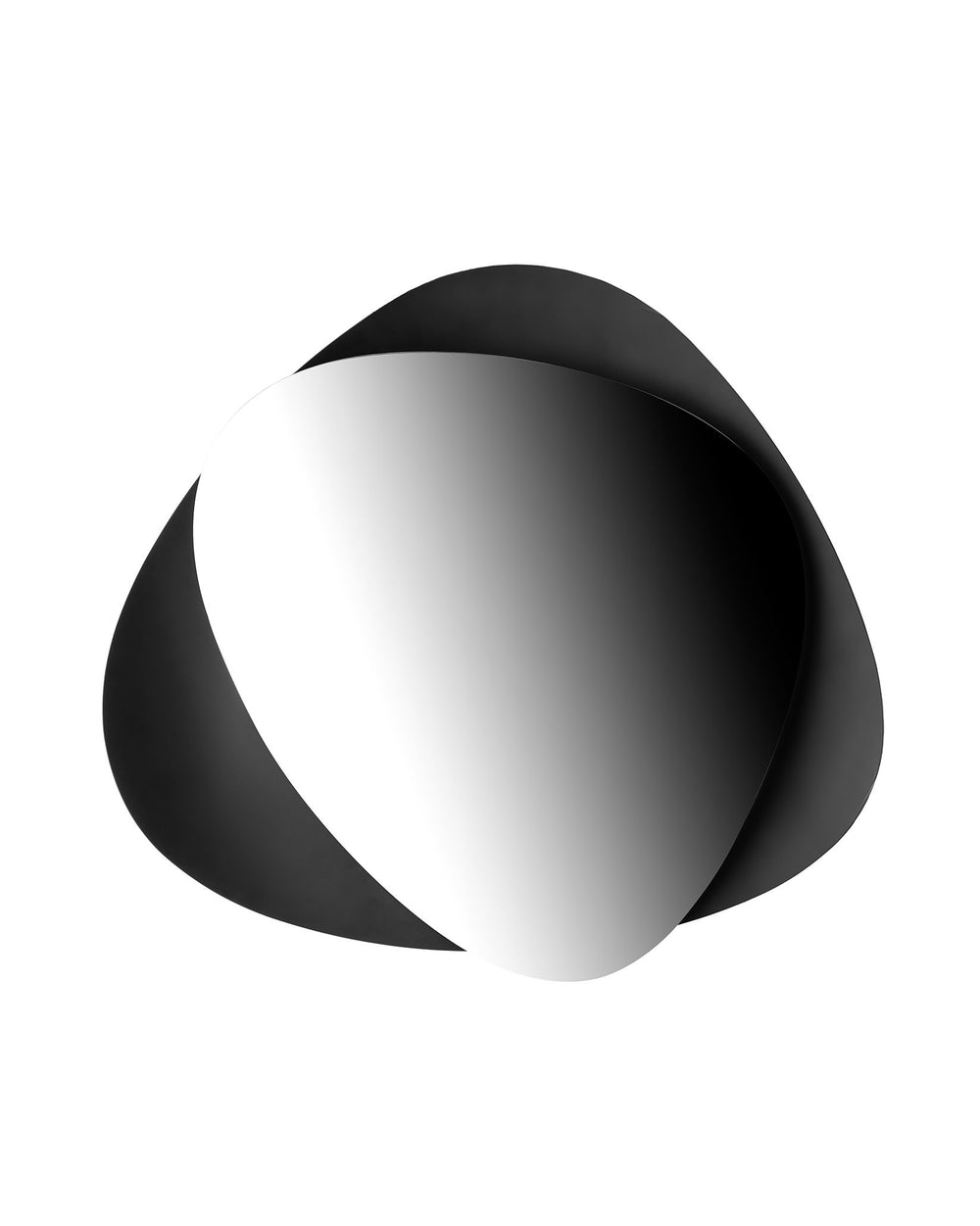 Abstract black and white decorative object by Alessi, featuring layered curved shapes with gradients.