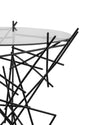 Black metal and glass side table by Alessi with an abstract stick base and clear round top.
