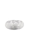 Light gray decorative bowl by Alessi, featuring an openwork bark-like pattern.