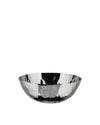 Faceted silver metal bowl by Alessi with a polished, geometric surface texture.