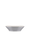 Light grey bowl by Alessi with a subtle flared shape and cream interior, side view.