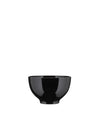 Black glossy bowl by Alessi, with a smooth, rounded shape and slight base.