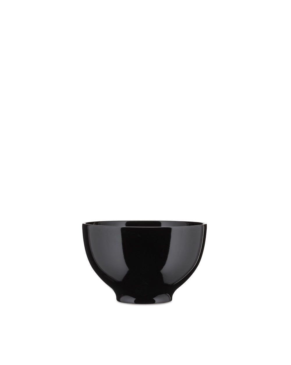 Black glossy bowl by Alessi, with a smooth, rounded shape and slight base.