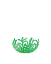 Green openwork fruit bowl by Alessi, featuring a delicate coral-like branch design.