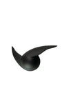 Black abstract sculptural object by Alessi, featuring a sleek, curved design and matte finish.