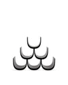 Black and gray modular wine rack by Alessi, forming a pyramid of six bottle compartments on white.