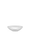 White serving bowl by Alessi with a modern, asymmetrical design and glossy finish.